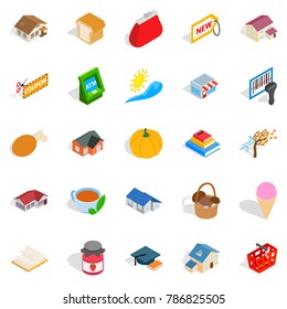 Cute icons set. Isometric set of 25 cute vector icons for web isolated on white background