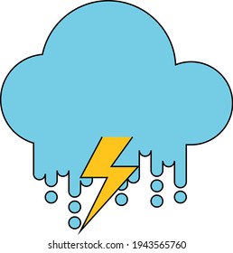 Cute icons for sunny, cloudy, rainy and thunderstorm weather forecast