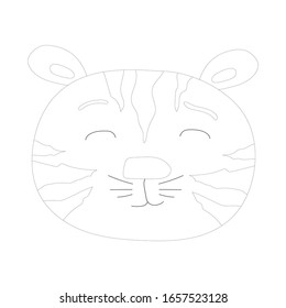 Cute icons of tiger head outline. Savanna animal in doodle style isolated on white background. Vector outline stock illustration. Textile kids print on t-shirt.One line tattoo, sticker, coloring page.