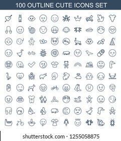 cute icons. Trendy 100 cute icons. Contain icons such as beetle, hippopotamus, emoji angel, robot, t shirt with heart, emoji showing tongue, child bicycle. cute icon for web and mobile.