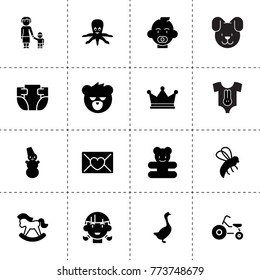 Cute icons. vector collection filled cute icons. includes symbols such as goose, bee, crown, snowman, dog, baby, girl. use for web, mobile and ui design.