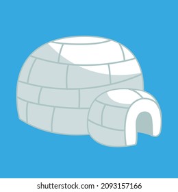 A cute igloo house made of ice and snow blocks and bricks. Cheerful children's art on cards, clothes. Vector color illustration