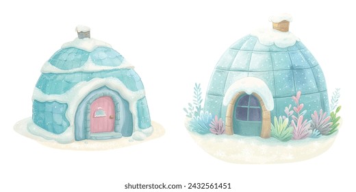 cute igloo watercolour vector illustration 