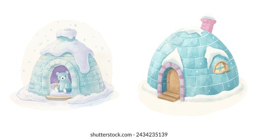 cute igloo watercolour vector illustration