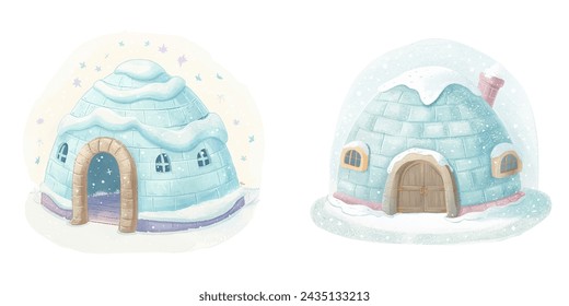 cute igloo watercolour vector illustration 