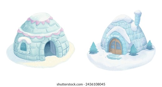 cute igloo watercolour vector illustration