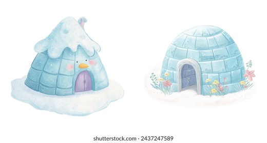 
cute igloo watercolour vector illustration