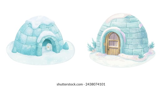 cute igloo watercolour vector illustration