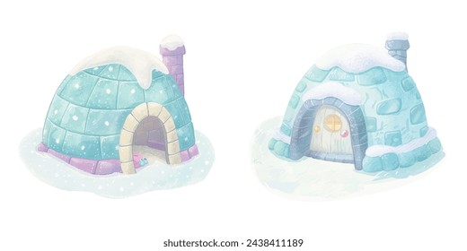 cute igloo watercolour vector illustration 
