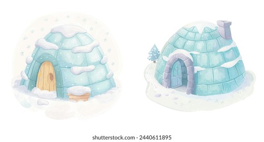 cute igloo watercolour vector illustration