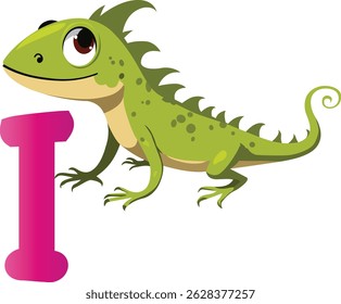 Iguana linda con la letra inicial I