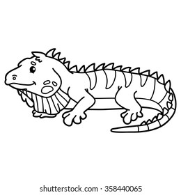 Cute iguana. Vector illustration of cute cartoon iguana character for children, coloring and scrap book