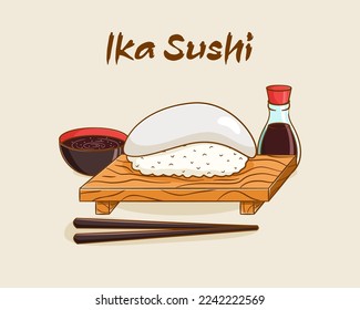 Cute ika sushi cartoon illustration