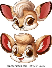 Cute illustrated animal faces with big expressive eyes