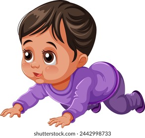 Cute illustrated baby crawling in purple outfit