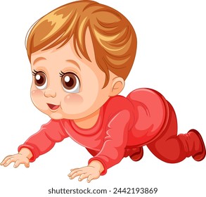 Cute illustrated baby crawling in red outfit