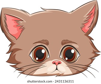 Cute illustrated face of a young brown cat