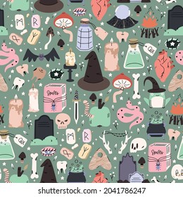 Cute illustrated halloween pattern. Seamleass repeated background.