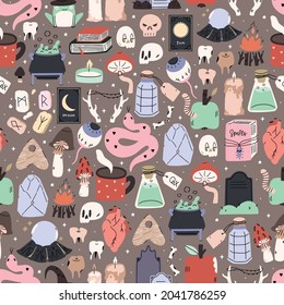 Cute illustrated halloween pattern. Seamleass repeated background.