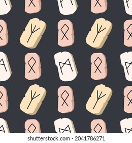 Cute illustrated halloween pattern. Seamleass repeated background with runes. Wallpaper, fabric, scrapbook paper design.