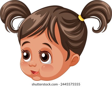 Cute illustrated little girl with playful pigtails