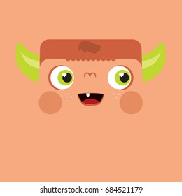 Cute illustrated monster. Picture for children. The head of the devil.