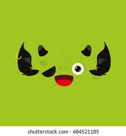 Cute illustrated monster. Picture for children. The head of the devil.