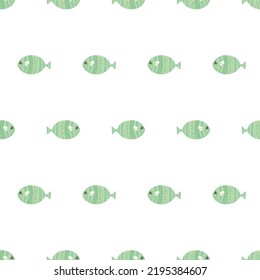 Cute illustrated pattern with fish, octopus, algae, shells. Hand-drawn fish on a pattern for textiles, children's clothing, wallpaper, wrapping paper, smartphone cases.