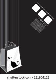 cute illustrated poster design with a cat and shopping bag - vector illustration