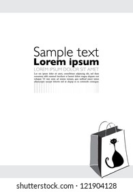 cute illustrated poster design with a cat and shopping bag - vector illustration