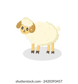 Cute Illustrated Ram Standing Alone on a Plain White Background
