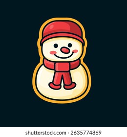 Cute illustrated snowman icon with a scarf and hat, perfect for winter, Christmas, holiday, and festive design projects.