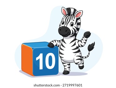 Ein süßer illustrierter Zebra-Charakter mit fetten schwarz-weißen Streifen aufrecht gestellt.
