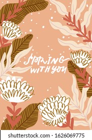 cute illustration about spring, dates, beautiful Love, love story, relationship. Vector design concept for Valentines Day and other users. spring coming. 14 february. trendy flat greeting card.