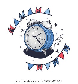 Cute illustration with an alarm clock. Isolated on a white background. Vector illustration.