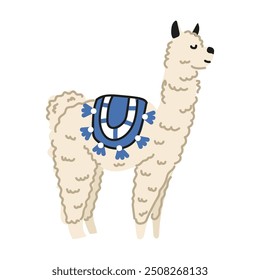 Cute illustration of an alpaca. Doodle beige llama. South American animal.