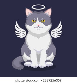 Cute Illustration, Angel Cat Sitting Pose, Isolated Vector