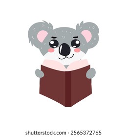 cute illustration of animal reading book. owl, koala, donkey, elephant,panda, goat, pig, giraffe. education toddler book