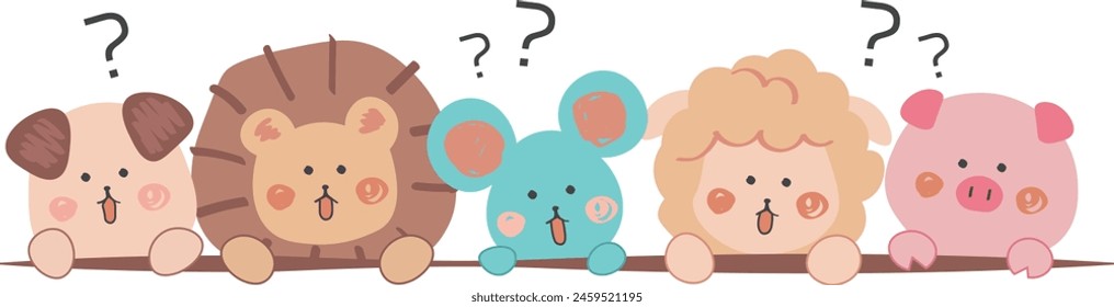 A cute illustration of animals lined up side by side