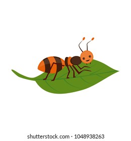 Cute illustration of Ant on a leaf isolated on white background. Can be used for kids learning, books, cartoon, comics, poster, animation, banner, icons and backgrounds.