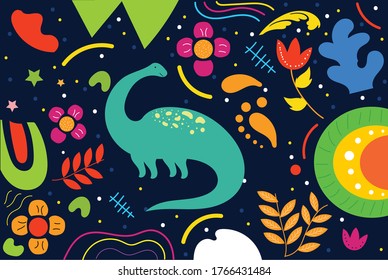 Cute Illustration Kunst Dinosaurier Muster Hintergrund. kann auf die Uhr, Totebag aufgetragen werden. Souvenirs, T-Shirt, Aufkleber, Telefongehäuse, Kissen, Laptop-Skins, Reisebügel, Masken, Pin-Buttons usw.