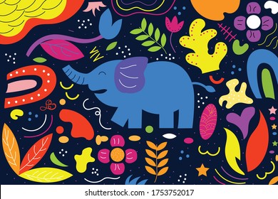 Cute Illustration art Elephant kids pattern background. can be applied on the watch, totebag. souvenirs, tshirt, stickers, phone cases, pillows, laptop skins, travel mugs, masks, pin buttons and so on