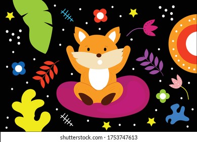 Cute Illustration art Fox pattern background. can be applied on the watch, totebag. souvenirs, tshirt, stickers, phone cases, pillows, laptop skins, travel mugs, masks, pin buttons and so on