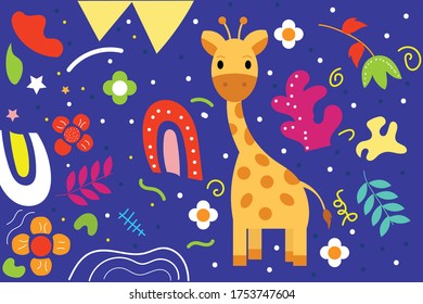 Cute Illustration art Giraffe pattern background. can be applied on the watch, totebag. souvenirs, tshirt, stickers, phone cases, pillows, laptop skins, travel mugs, masks, pin buttons and so on