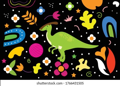 Cute Illustration art Parasaurolophus pattern background. can be applied on the watch, totebag. souvenirs, tshirt, stickers, phone cases, pillows, laptop skins, travel mugs, masks, pin buttons and so 