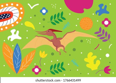 Cute Illustration art Pteranodon pattern background. can be applied on the watch, totebag. souvenirs, tshirt, stickers, phone cases, pillows, laptop skins, travel mugs, masks, pin buttons and so on
