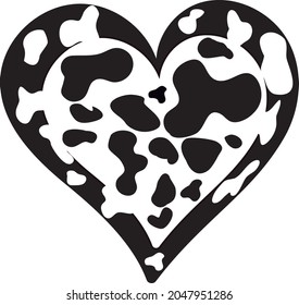 Cute illustration artwork of a black and white heart shape filled with adorable cow spots. Vector of a heart made of black and white cow's spots - Editable artwork 