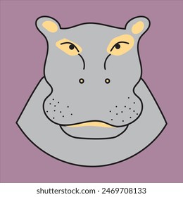 Cute illustration of a ashy hippo with a rounded body and with light brown patches around its eyes and ears