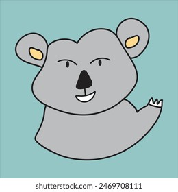 Cute illustration of a ashy koala bear with a rounded body and a smiling face with light brown patches around its ear