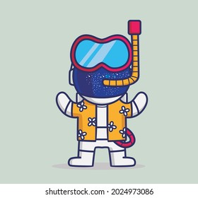 Cute illustration astronaut using snorkeling summer. Cartoon flat style icon premium vector logo mascot suitable for web design banner character
